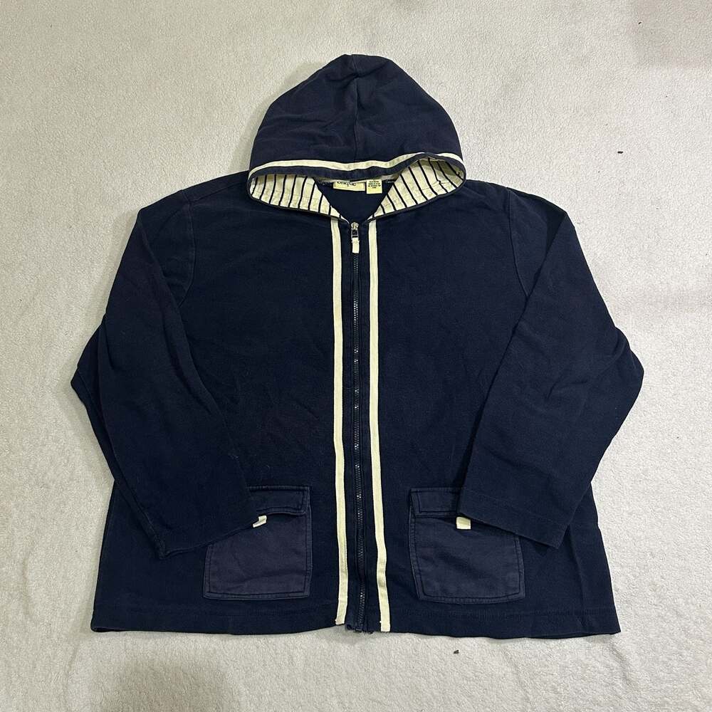 Onque Woman Navy Blue Striped Hooded Zip-Up Jacket Size 2X